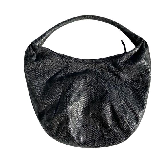 Cole Haan Gray Snakeskin Print Zip Closure Interior Pockets Hobo Handbag Purse - Picture 1 of 6